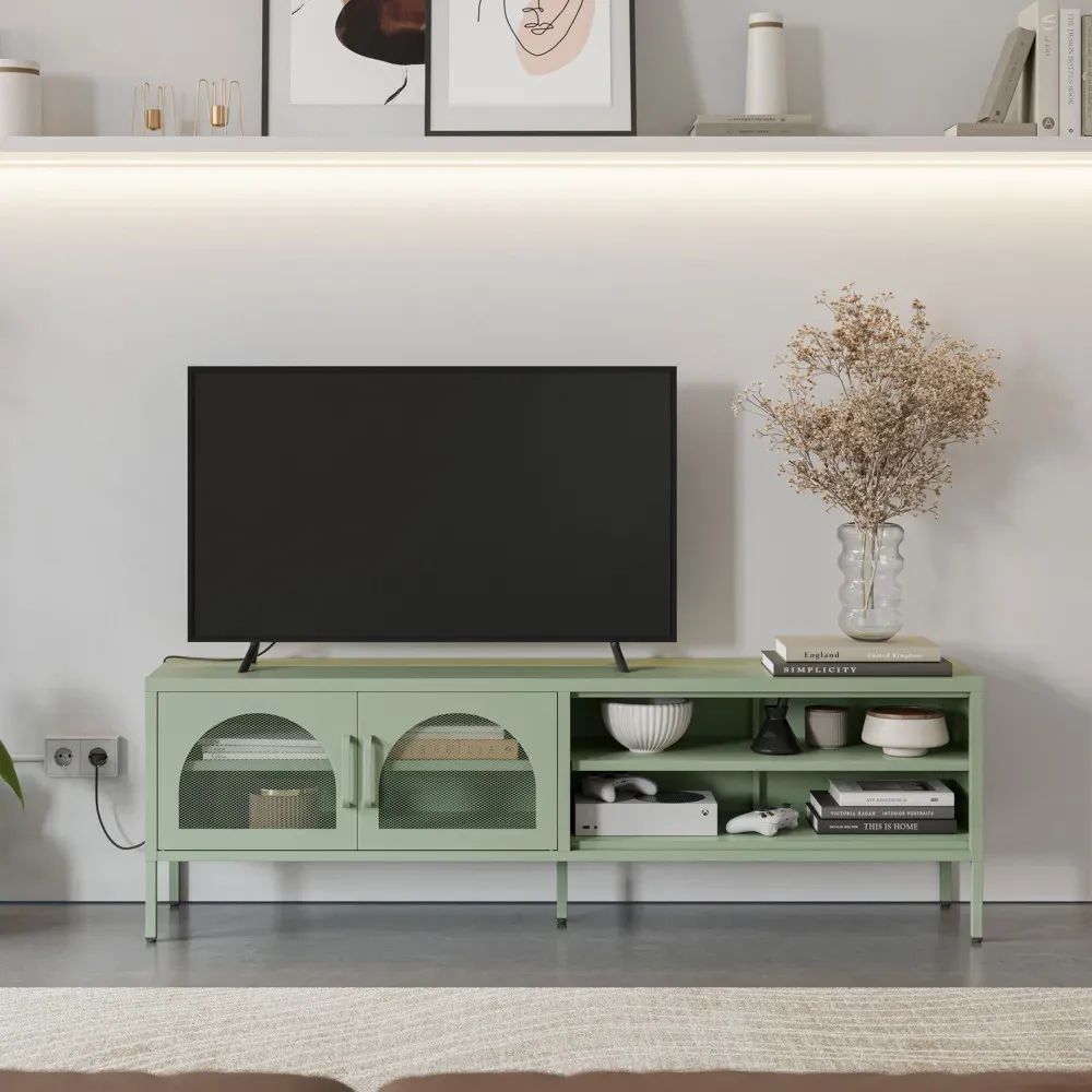 Illustration numéro 2 du produit Meuble TV 2 portes en métal L160cm - Vert menthe