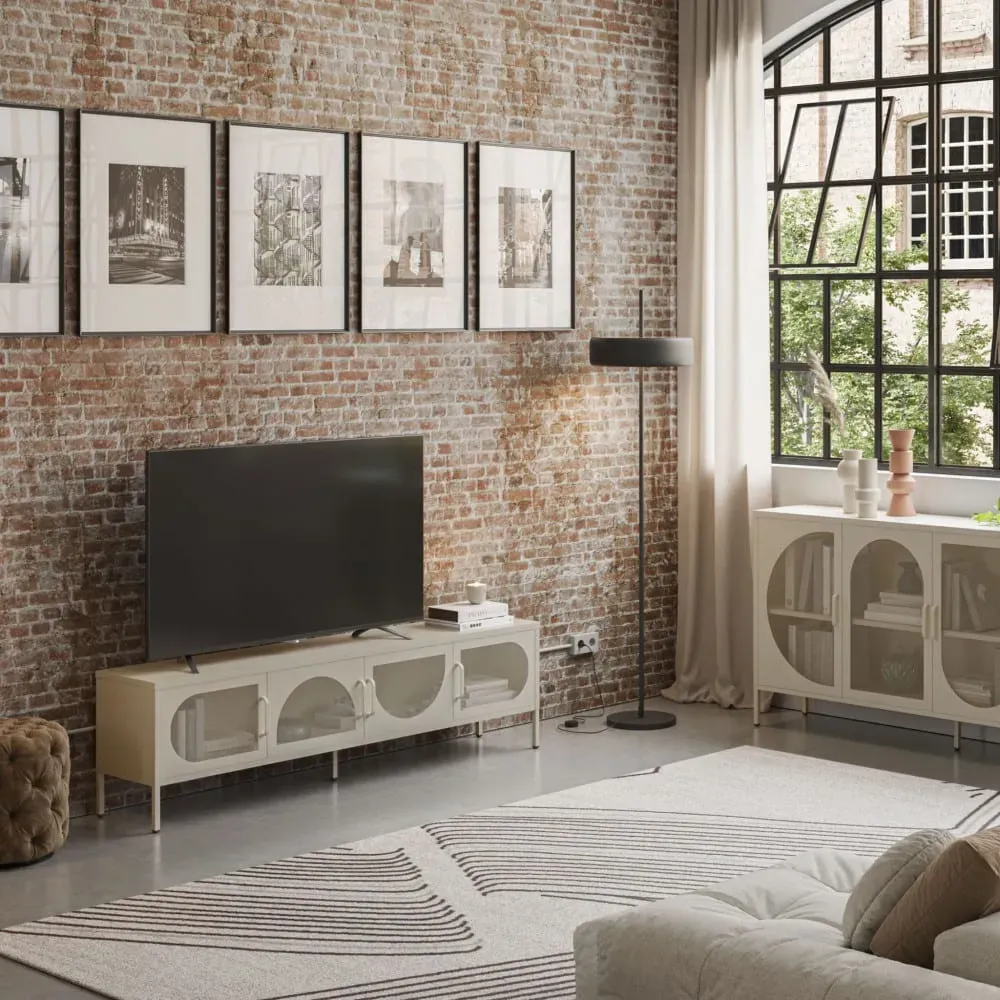 Illustration numéro 2 du produit Meuble TV 4 portes en métal L180cm - Beige