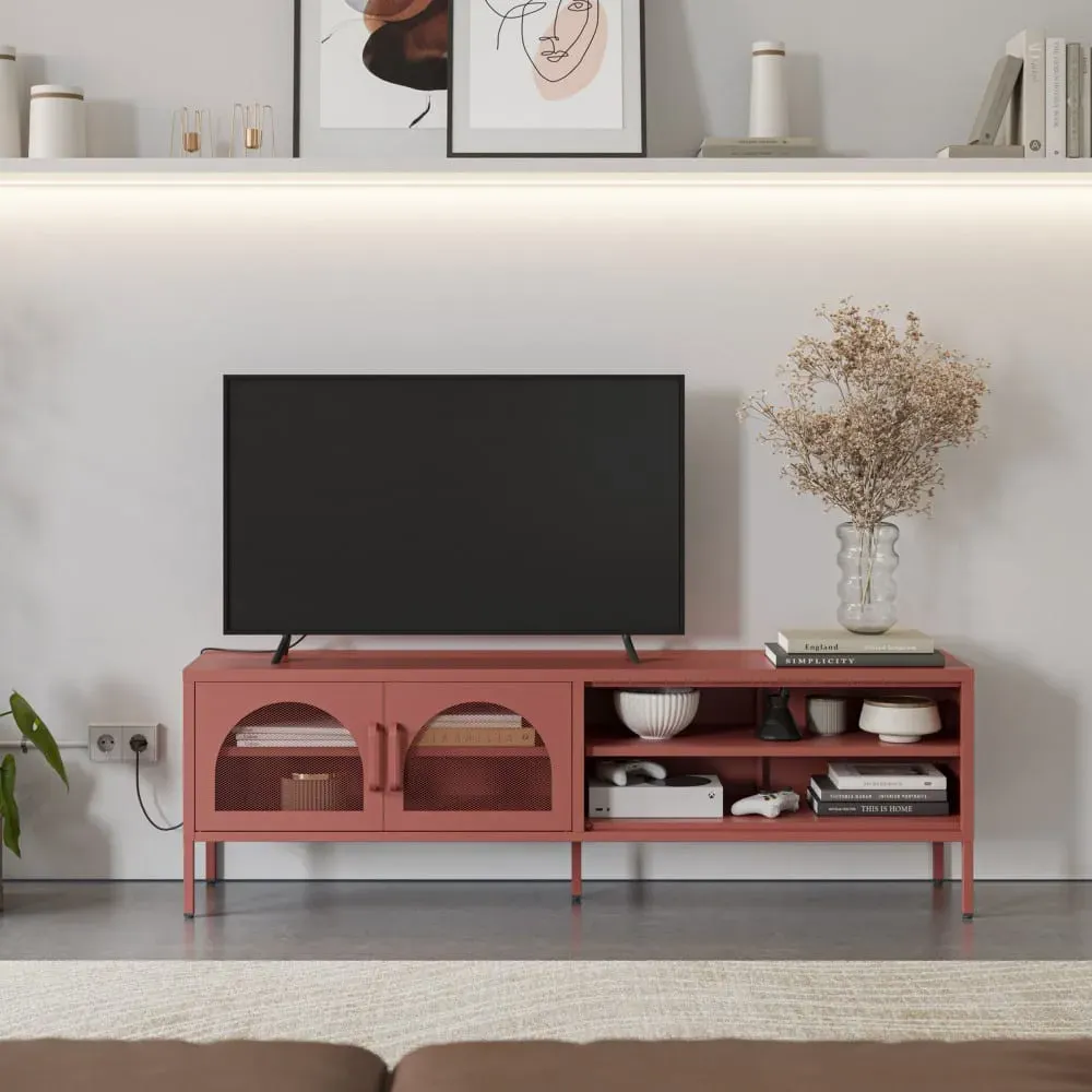 Illustration numéro 2 du produit Meuble TV 2 portes en métal L160cm - Terracotta