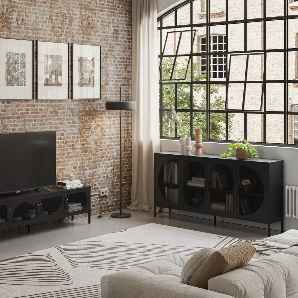 Illustration numéro 2 du produit Buffet 4 portes en métal L160cm - Noir