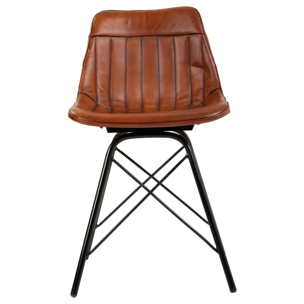 Illustration numéro 2 du produit Chaise en métal et cuir marron 46x49x78,5h