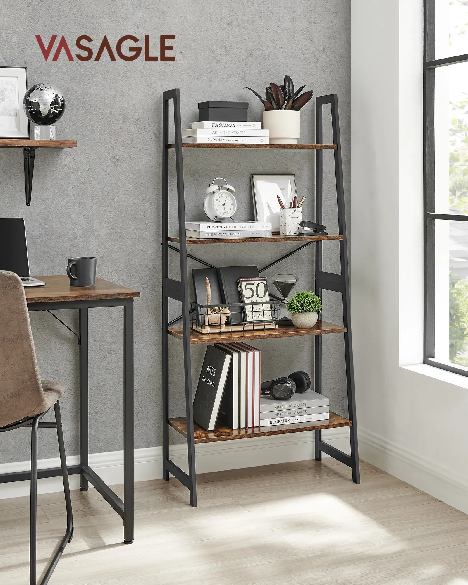 Illustration numéro 2 du produit Étagère de rangement 4 niveaux en bois marron