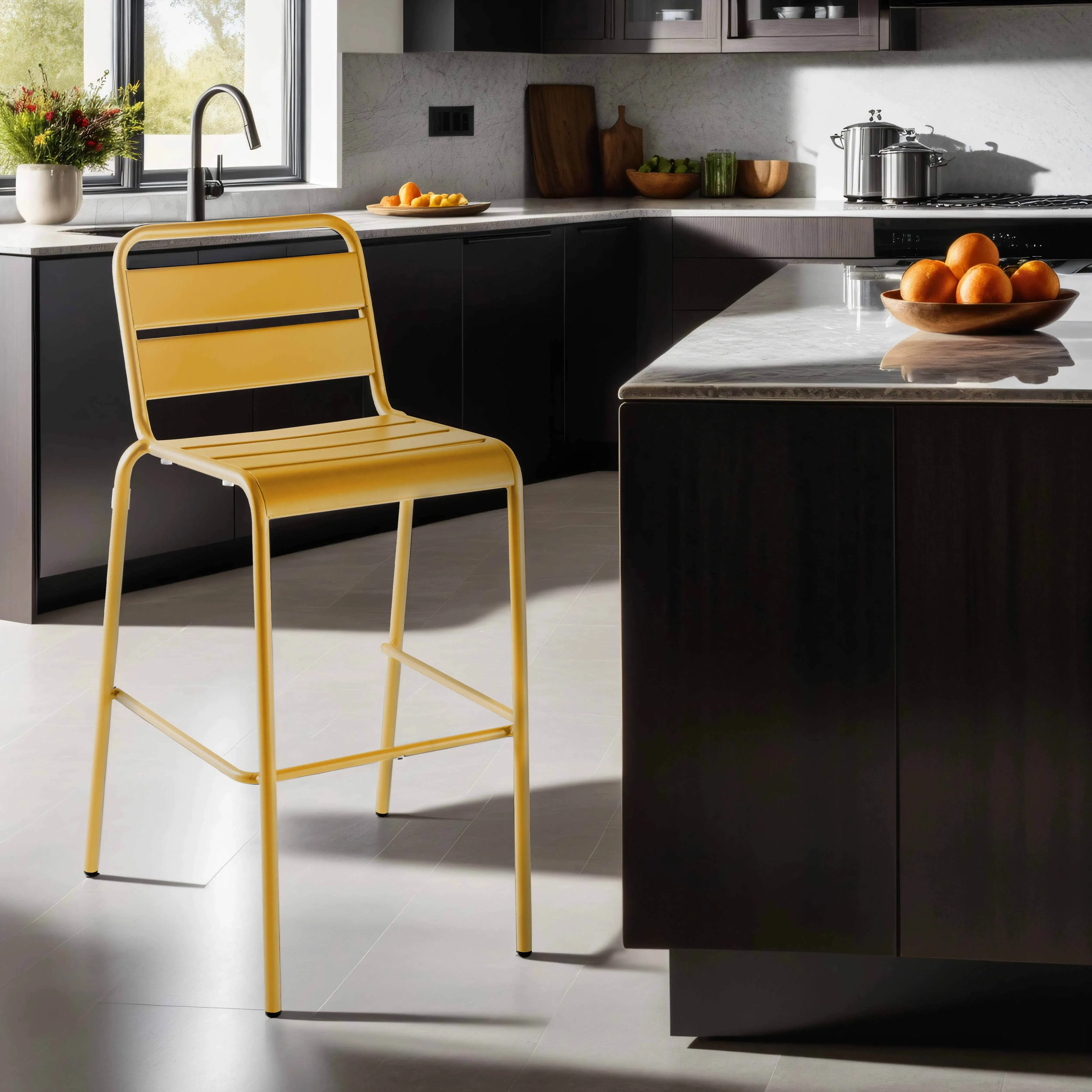 Illustration numéro 2 du produit Chaise haute en métal jaune