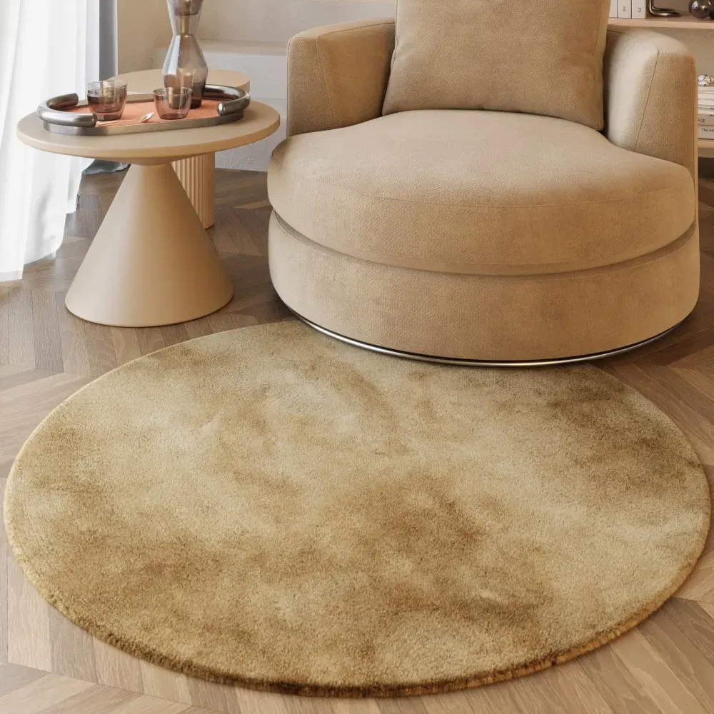 Illustration numéro 2 du produit Tapis rond imitation fourrure lapin doux tufté beige caramel ⌀100