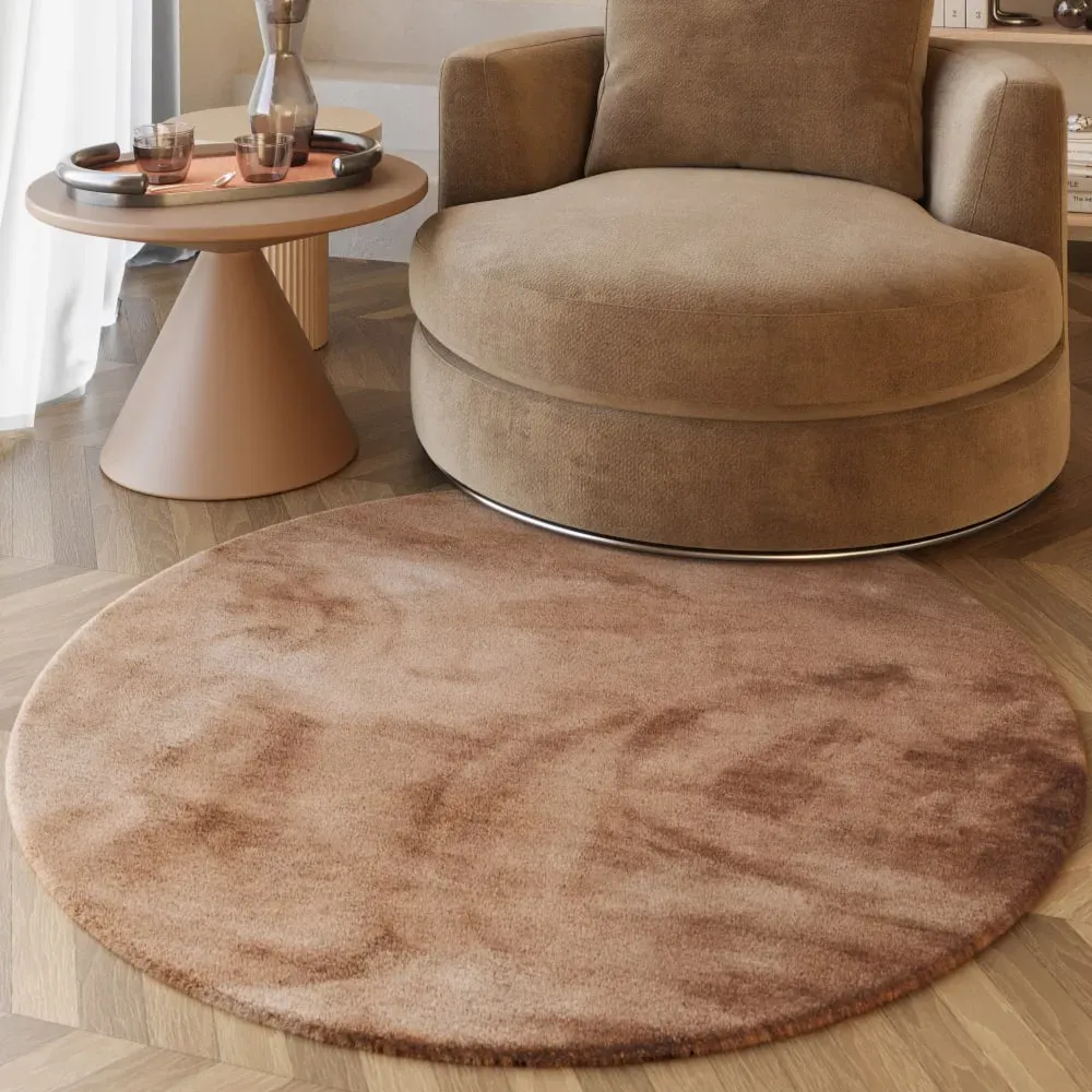 Illustration numéro 2 du produit Tapis rond imitation fourrure lapin doux tufté rose poudré ⌀150