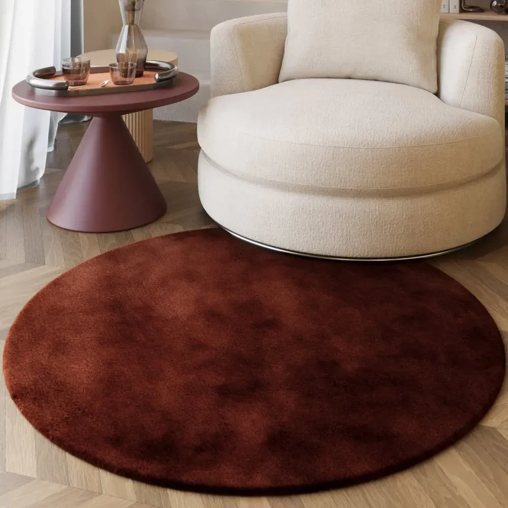 Illustration numéro 2 du produit Tapis rond imitation fourrure lapin doux tufté bordeaux ⌀150