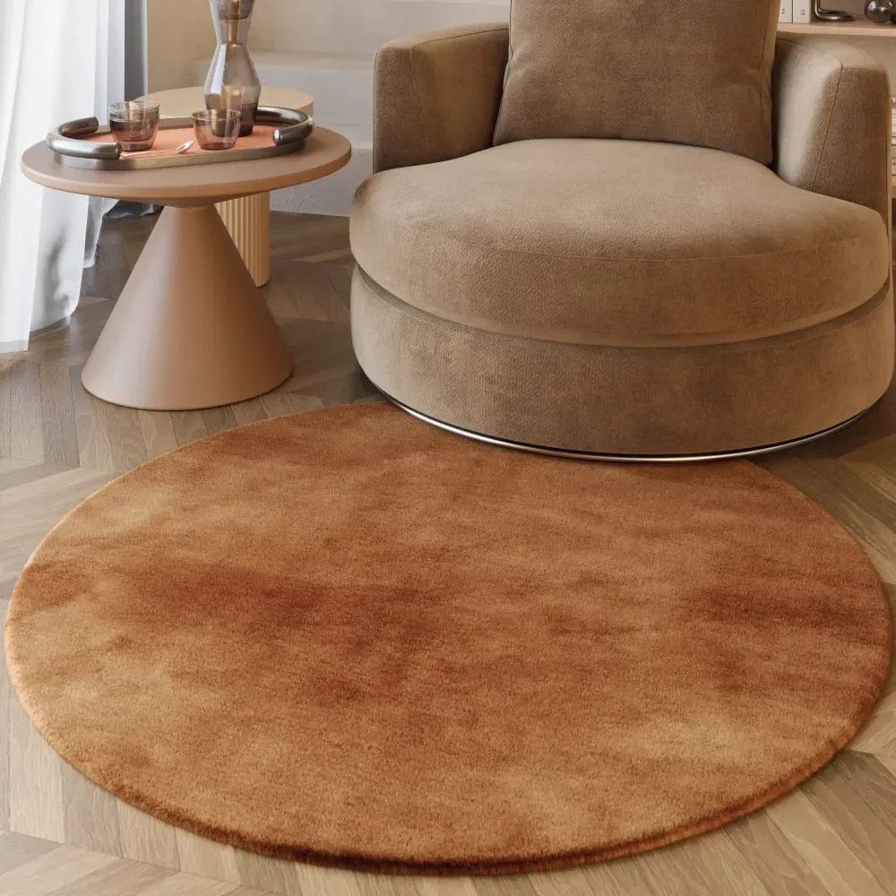 Illustration numéro 2 du produit Tapis rond imitation fourrure lapin doux tufté cuivré ⌀150