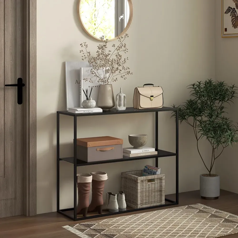 Illustration numéro 2 du produit Console design contemporain étagère - 90L x 30l x 75H cm - acier noir