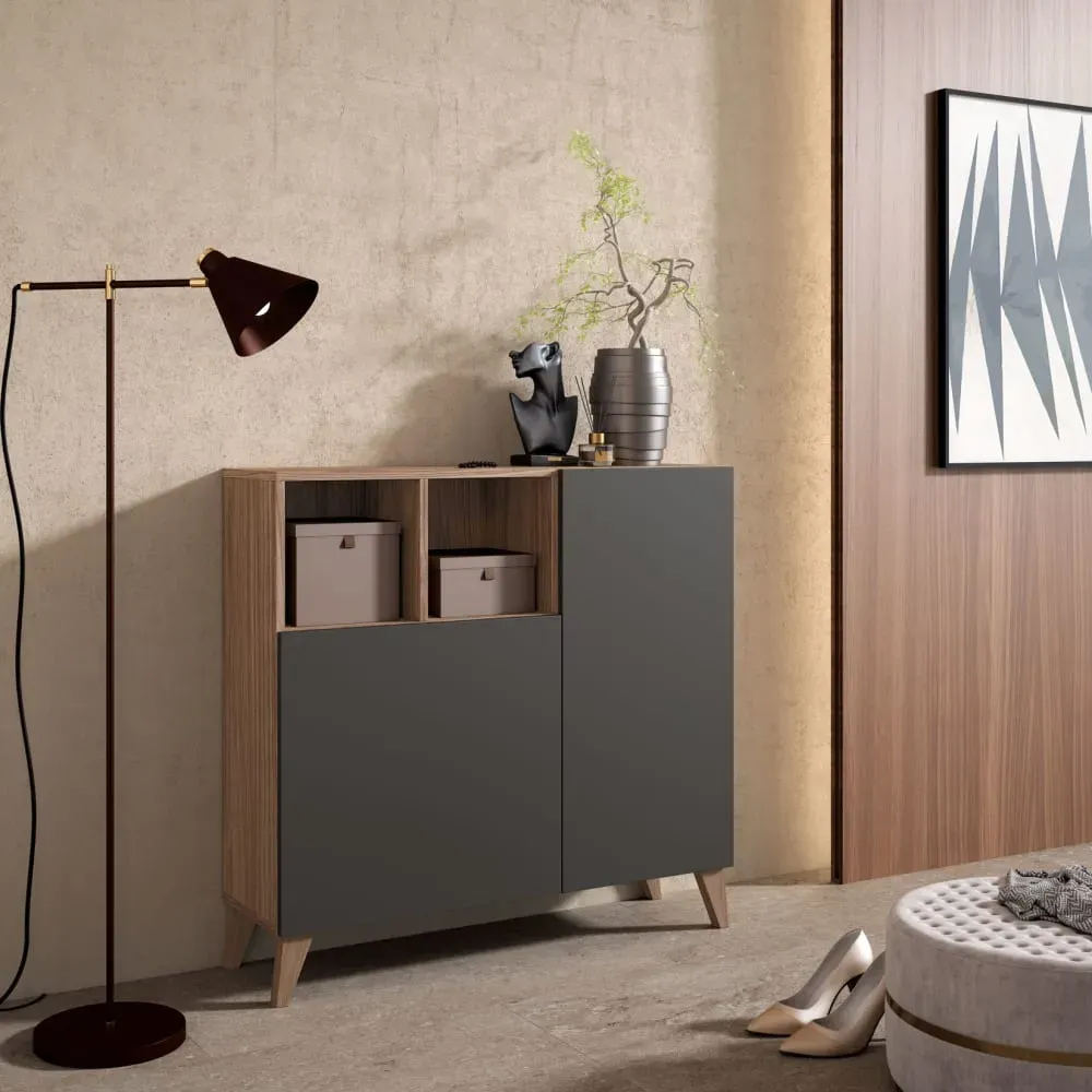 Illustration numéro 2 du produit Meuble à chaussures en mélamine noyer portes graphite 87x90x27 cm