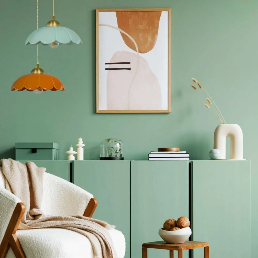 Illustration numéro 2 du produit Suspension en céramique avec son équipement en textile et métal orange