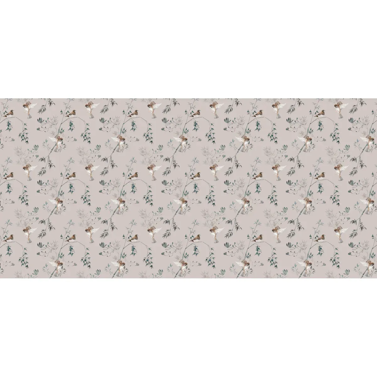 Illustration numéro 2 du produit Papier peint panoramique moineaux du japon gris clair 375x250cm