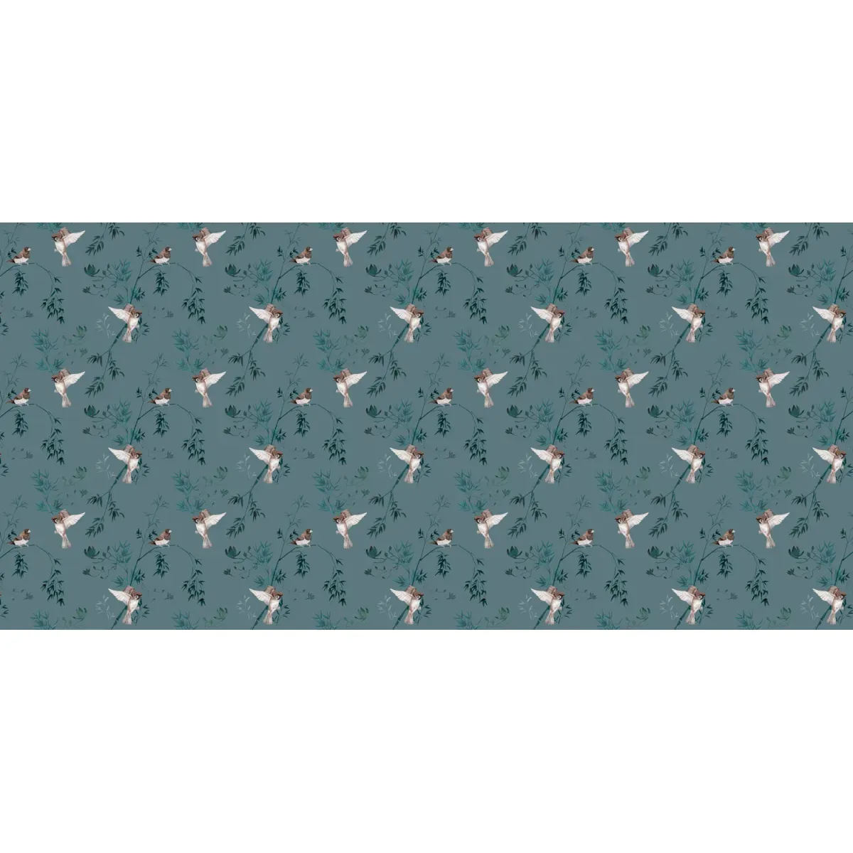 Illustration numéro 2 du produit Papier peint panoramique moineaux du japon bleu nuit 300x250cm