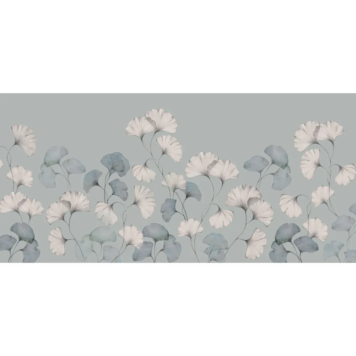 Illustration numéro 2 du produit Papier peint panoramique esprit gingko gris 375x250cm