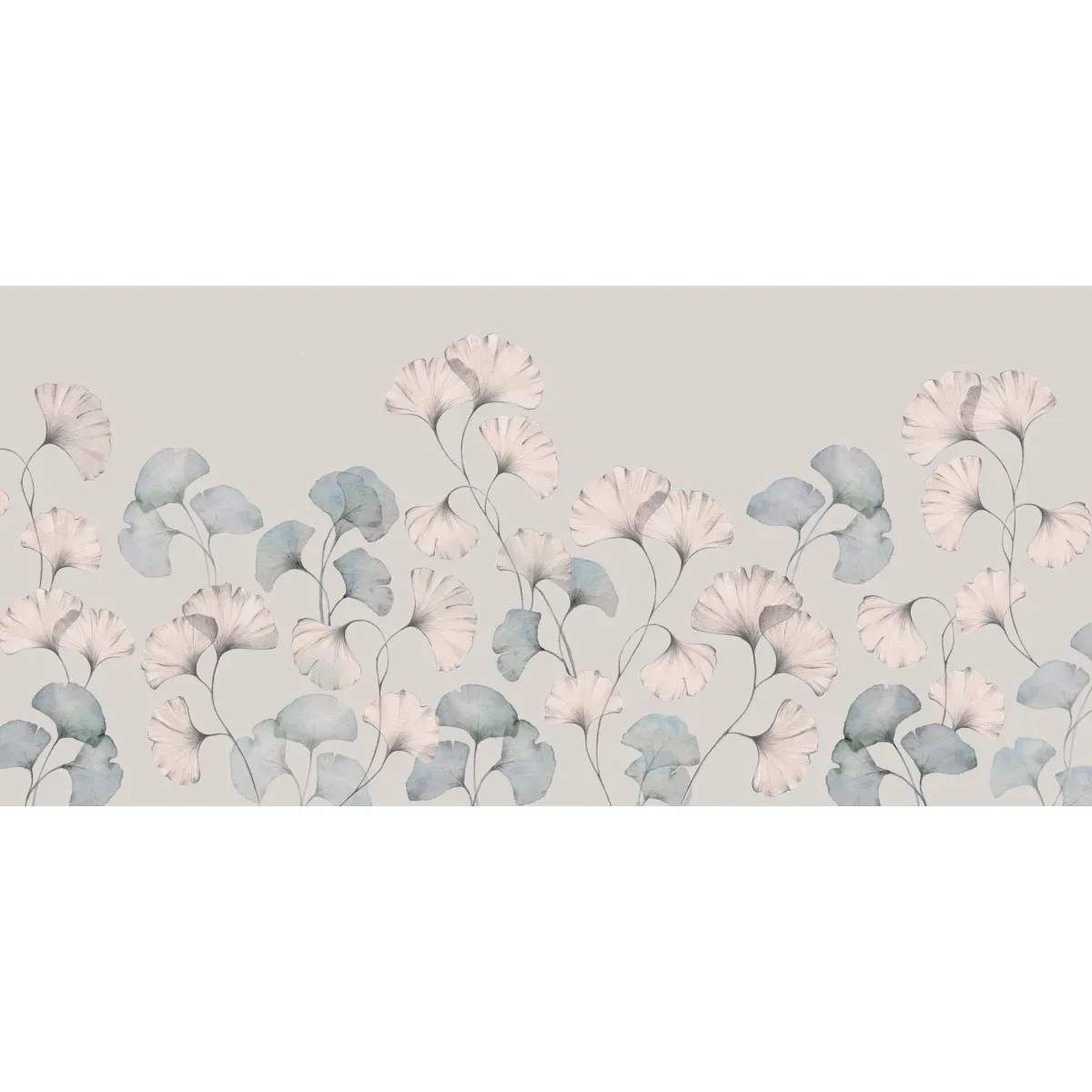 Illustration numéro 2 du produit Papier peint panoramique esprit gingko gris 300x250cm