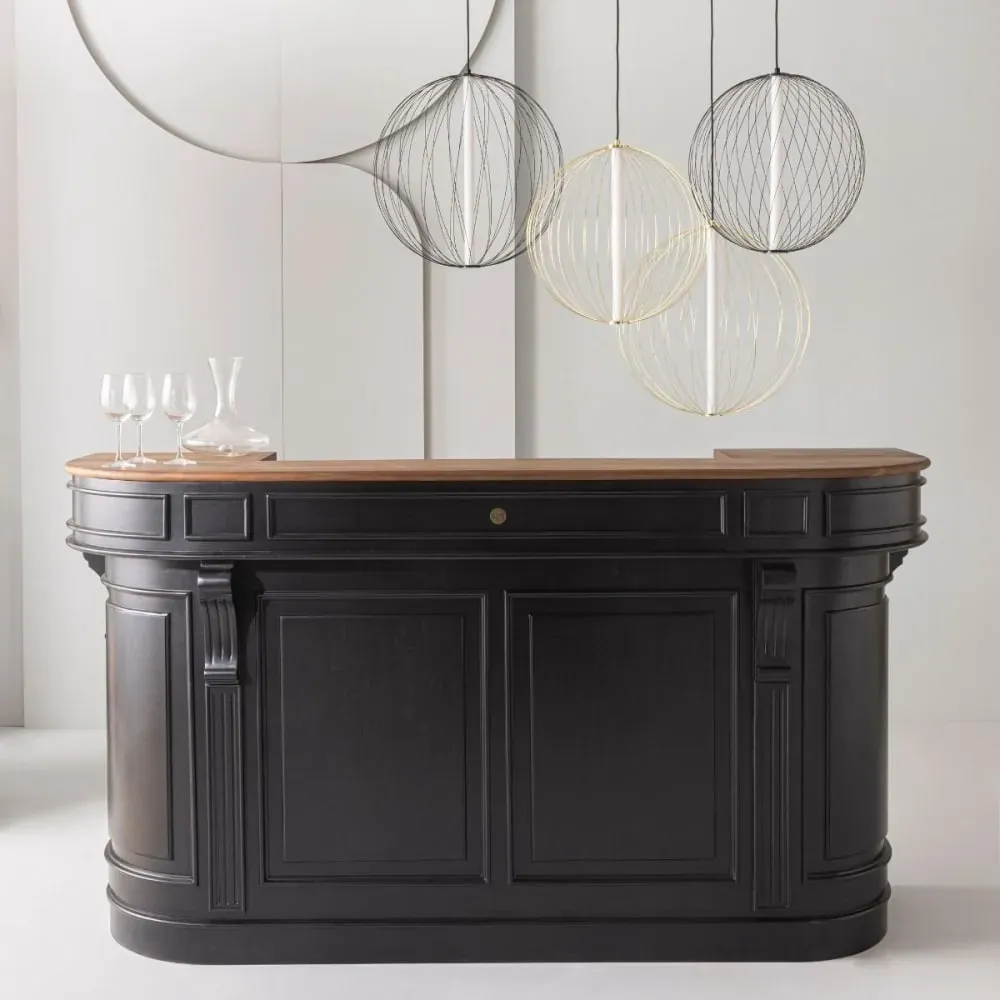 Illustration numéro 2 du produit Comptoir estaminet en acacia massif peint en noir L200 cm