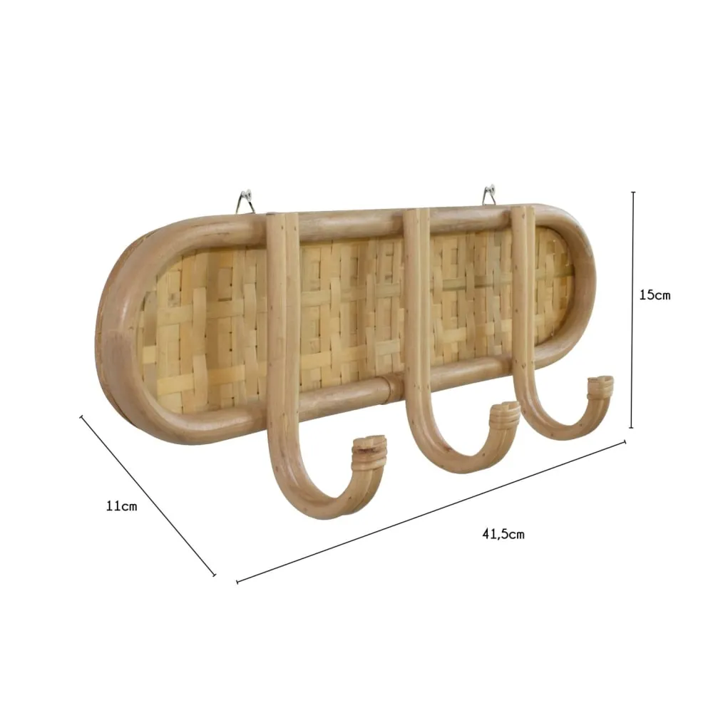 Illustration numéro 2 du produit Porte-manteaux mural en rotin et bambou naturel 41,5 x 11 x 15 cm