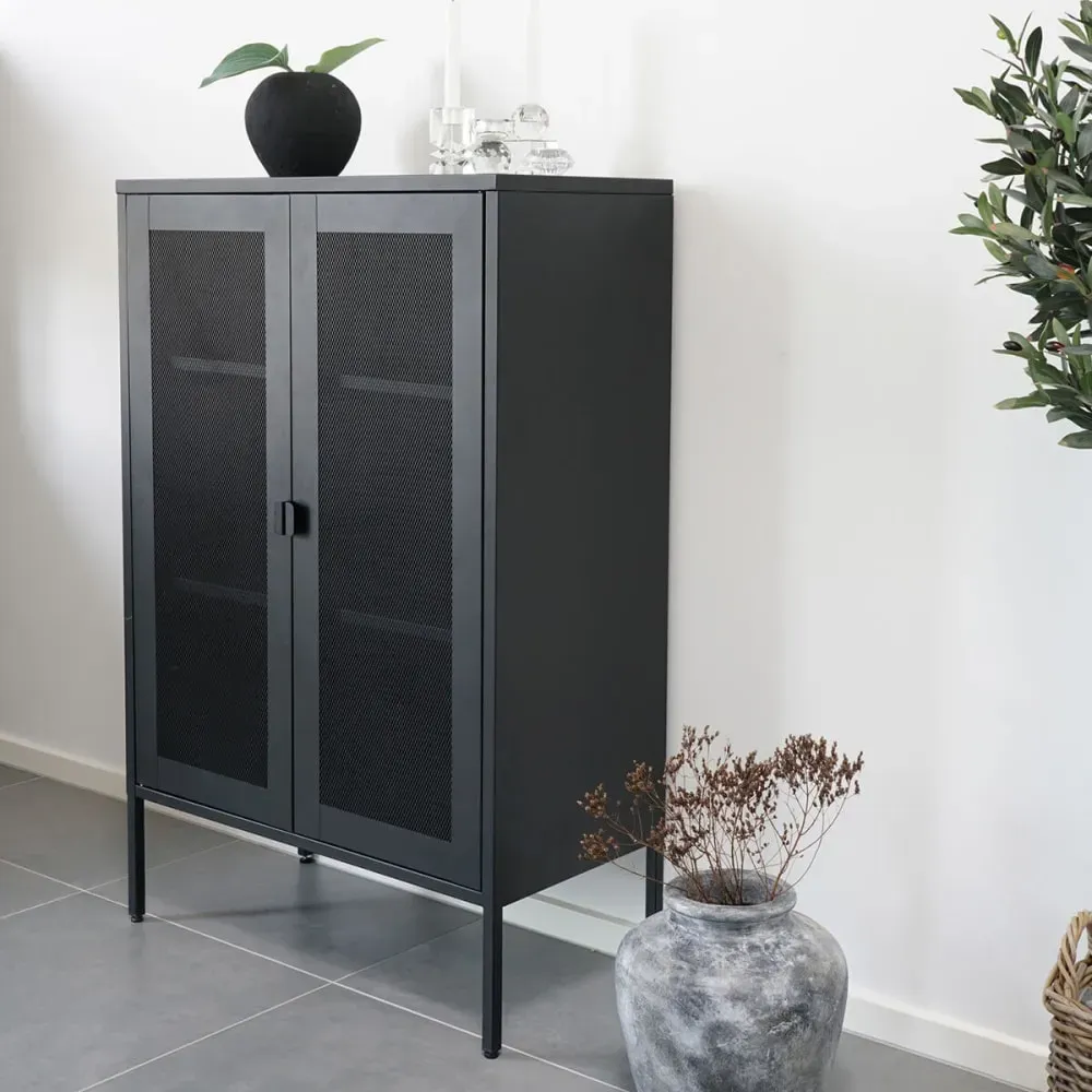 Illustration numéro 2 du produit Meuble  de rangement 2 portes grillagées acier noir