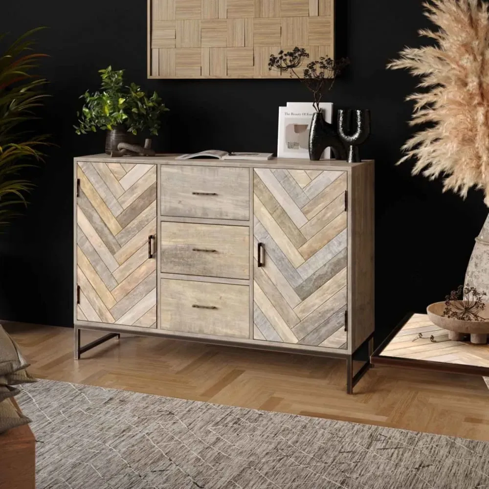 Illustration numéro 2 du produit Bahut  2 portes 3 tiroirs en manguier massif