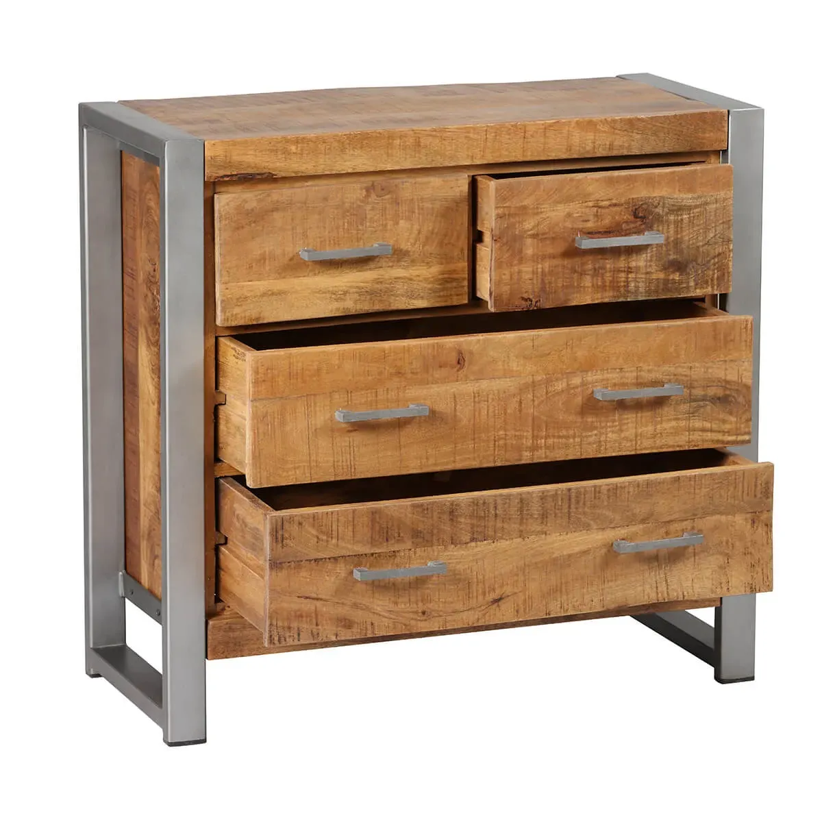 Illustration numéro 2 du produit Commode 4 tiroirs bois et acier patiné