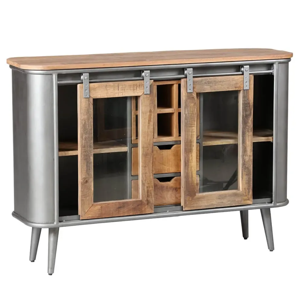 Illustration numéro 2 du produit Buffet  2 portes 2 tiroirs bois et acier patiné