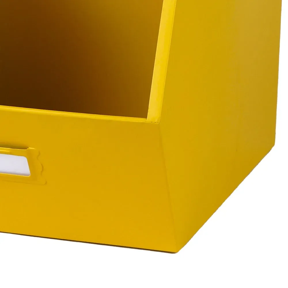 Illustration numéro 2 du produit Casier de rangement en métal jaune empilable avec étiquette 32x23x21cm