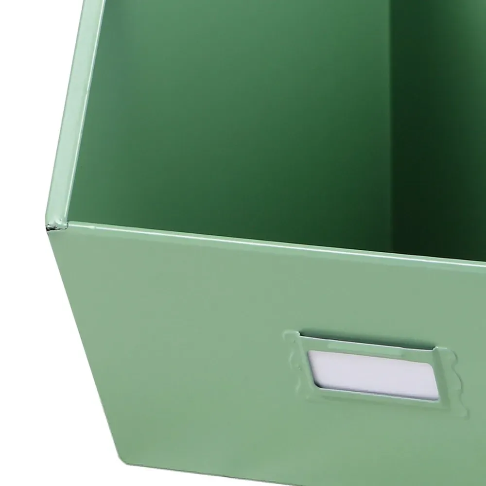 Illustration numéro 2 du produit Casier de rangement en métal vert empilable avec étiquette 32x23x21cm