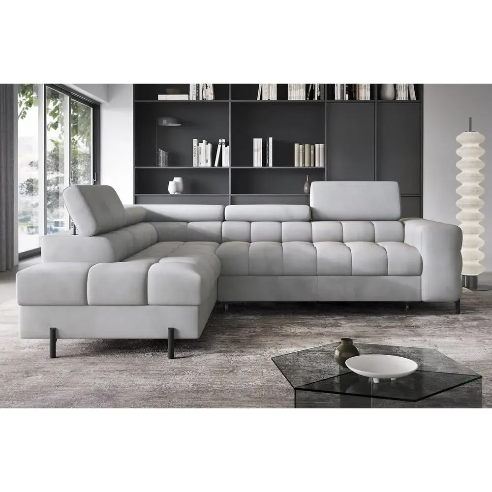 Illustration numéro 2 du produit Canapé angle gauche convertible velours gris 5 places