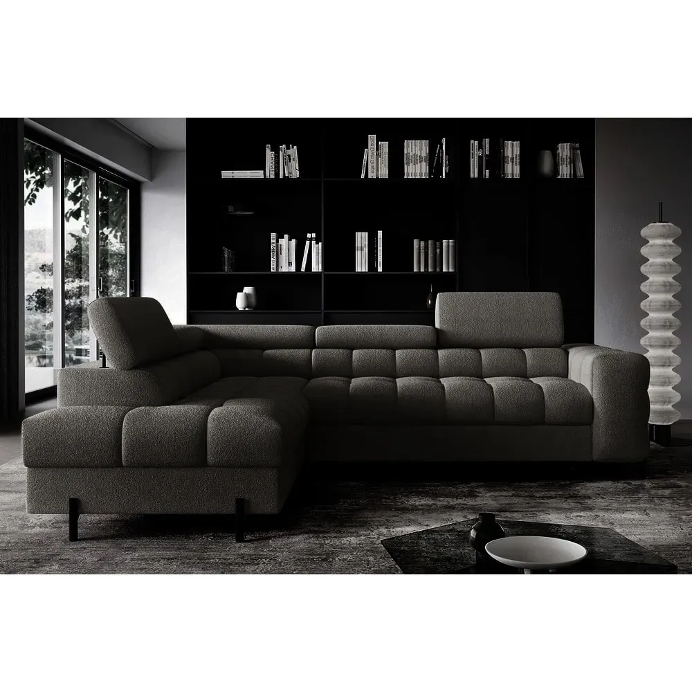 Illustration numéro 2 du produit Canapé angle gauche convertible tissu anthracite 5 places