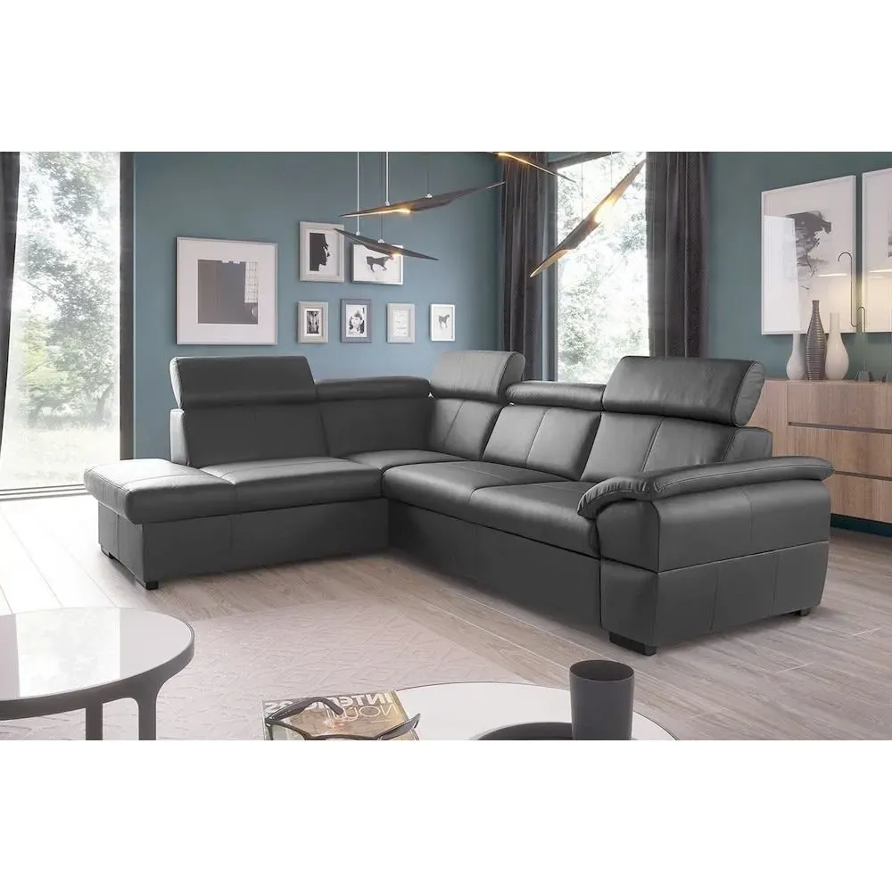 Illustration numéro 2 du produit Canapé d'angle convertible gauche cuir 5 places gris foncé