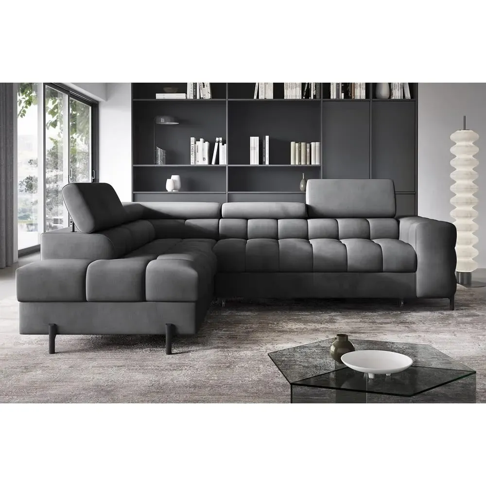 Illustration numéro 2 du produit Canapé angle gauche convertible velours anthracite 5 places