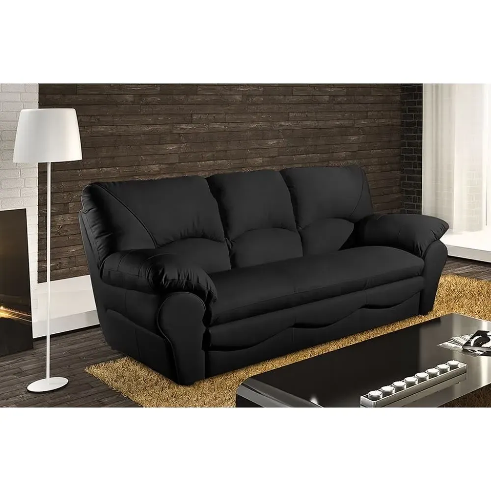 Illustration numéro 2 du produit Canapé 3 places convertible en cuir noir