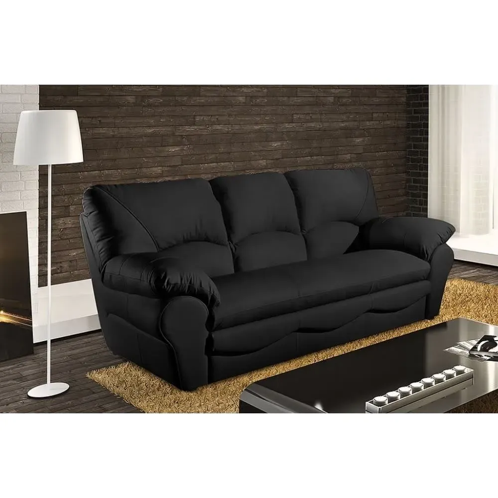 Illustration numéro 2 du produit Canapé 3 places en cuir noir