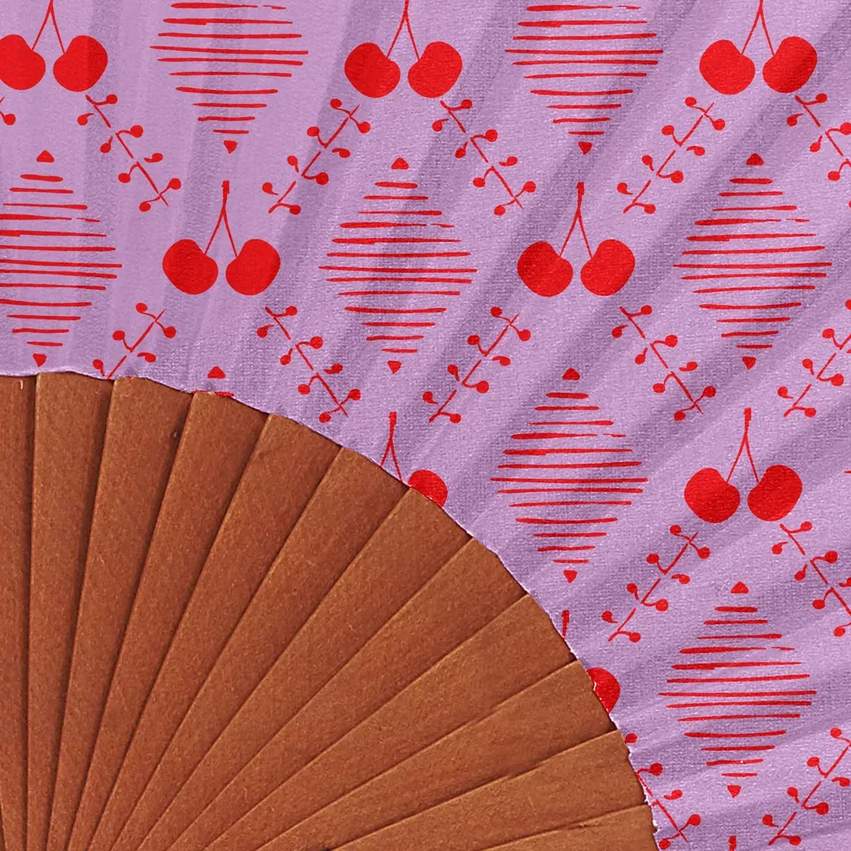 Illustration numéro 2 du produit Eventail bois de merisier motif cerises rouge