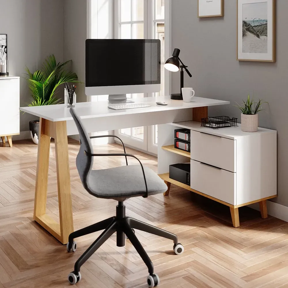 Illustration numéro 2 du produit Bureau avec tiroirs XL, Blanc 138 x 77cm