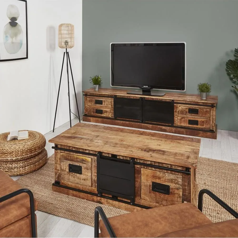 Illustration numéro 2 du produit Meuble  tv manguier et métal noir