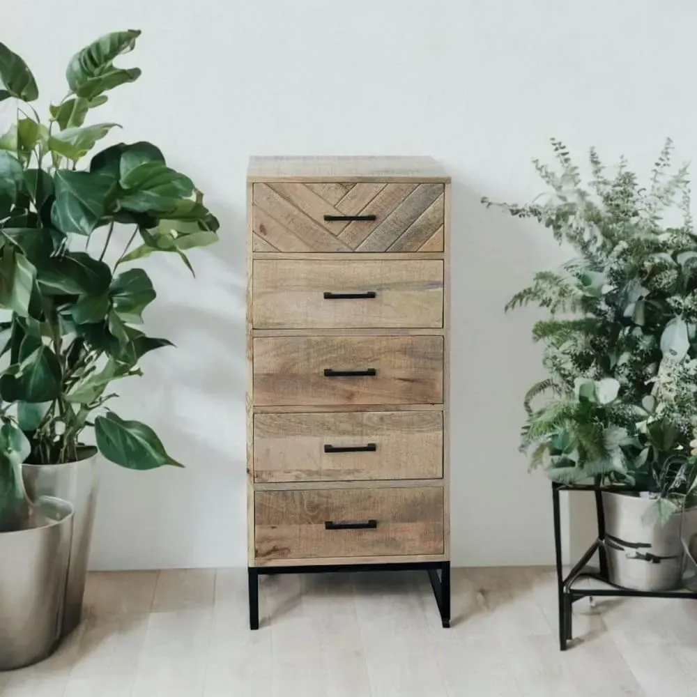 Illustration numéro 2 du produit Chiffonnier  5 tiroirs en manguier massif