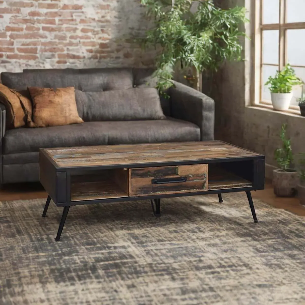 Illustration numéro 2 du produit Table  basse 1 tiroir manguier massif recyclé