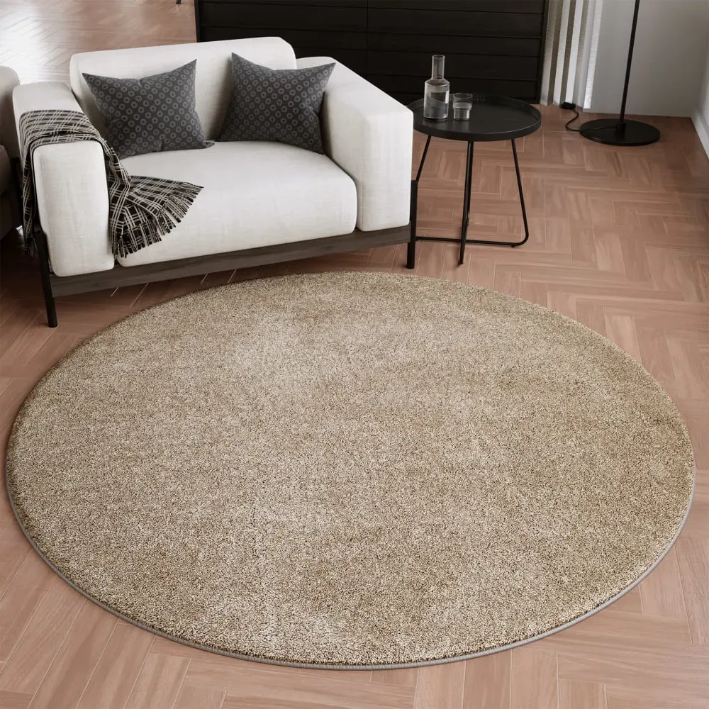 Illustration numéro 2 du produit Tapis rond uni poils ras beige sable belle densité Ø 200
