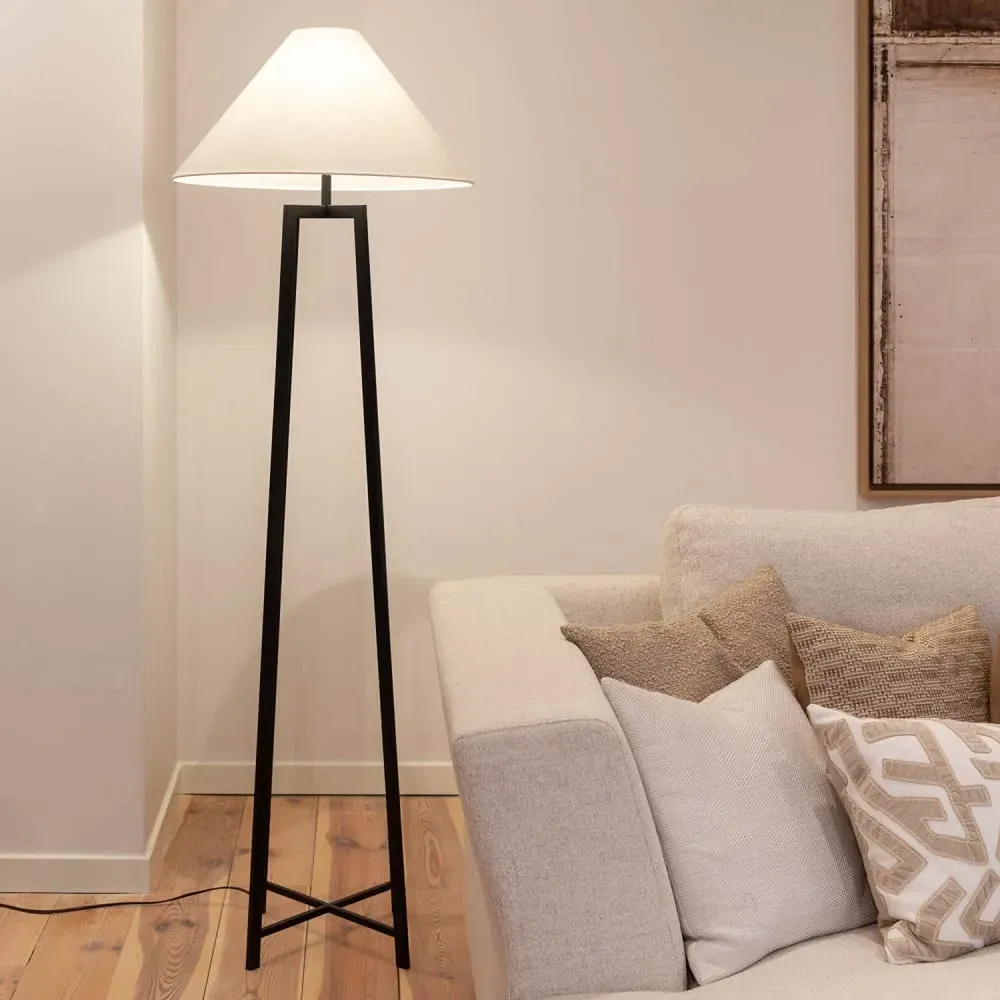 Illustration numéro 2 du produit Lampadaire, métal et lin, noir et blanc, hauteur 148 cm