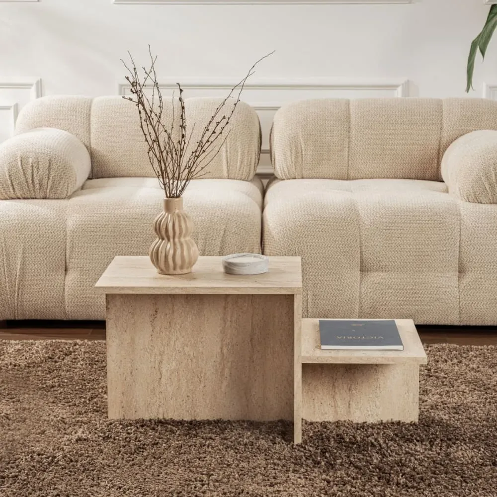 Illustration numéro 2 du produit Table basse 2 niveaux L77 cm - Effet Travertin