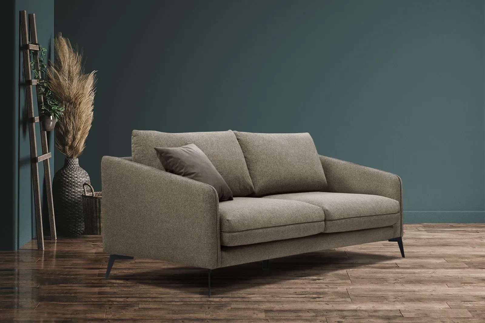 Illustration numéro 2 du produit Canapé droit 3 places tissu marron noix