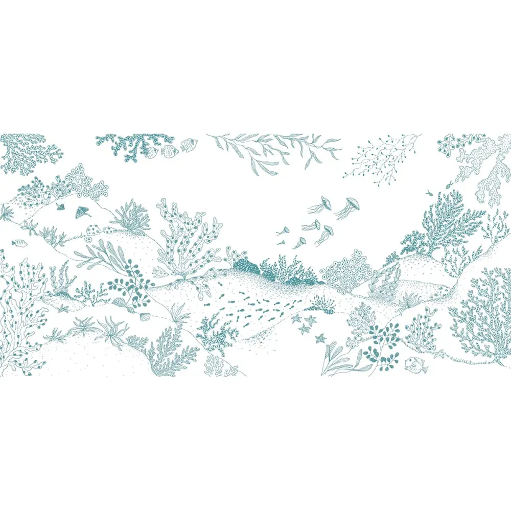 Illustration numéro 2 du produit Papier peint panoramique enfant jardin sous-marin vert 300x250cm