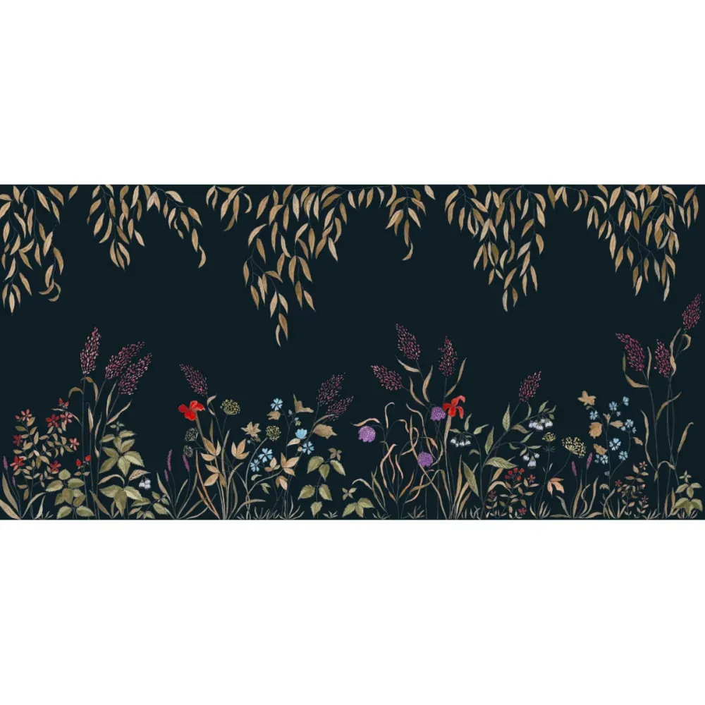 Illustration numéro 2 du produit Papier peint panoramique sous la canopée bleu nuit 225x250cm