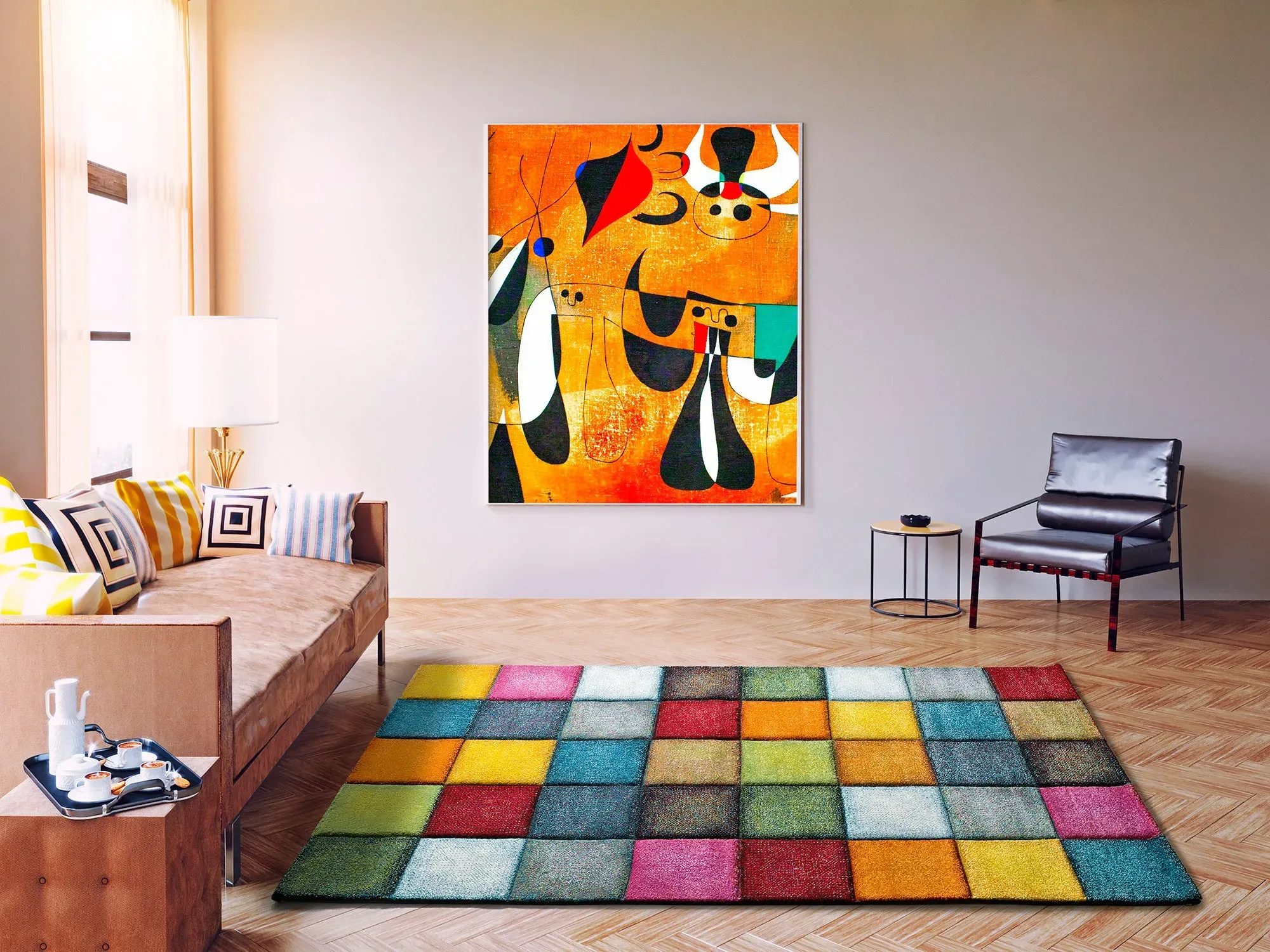 Illustration numéro 2 du produit Tapis à carreaux multicolore 140x200 cm