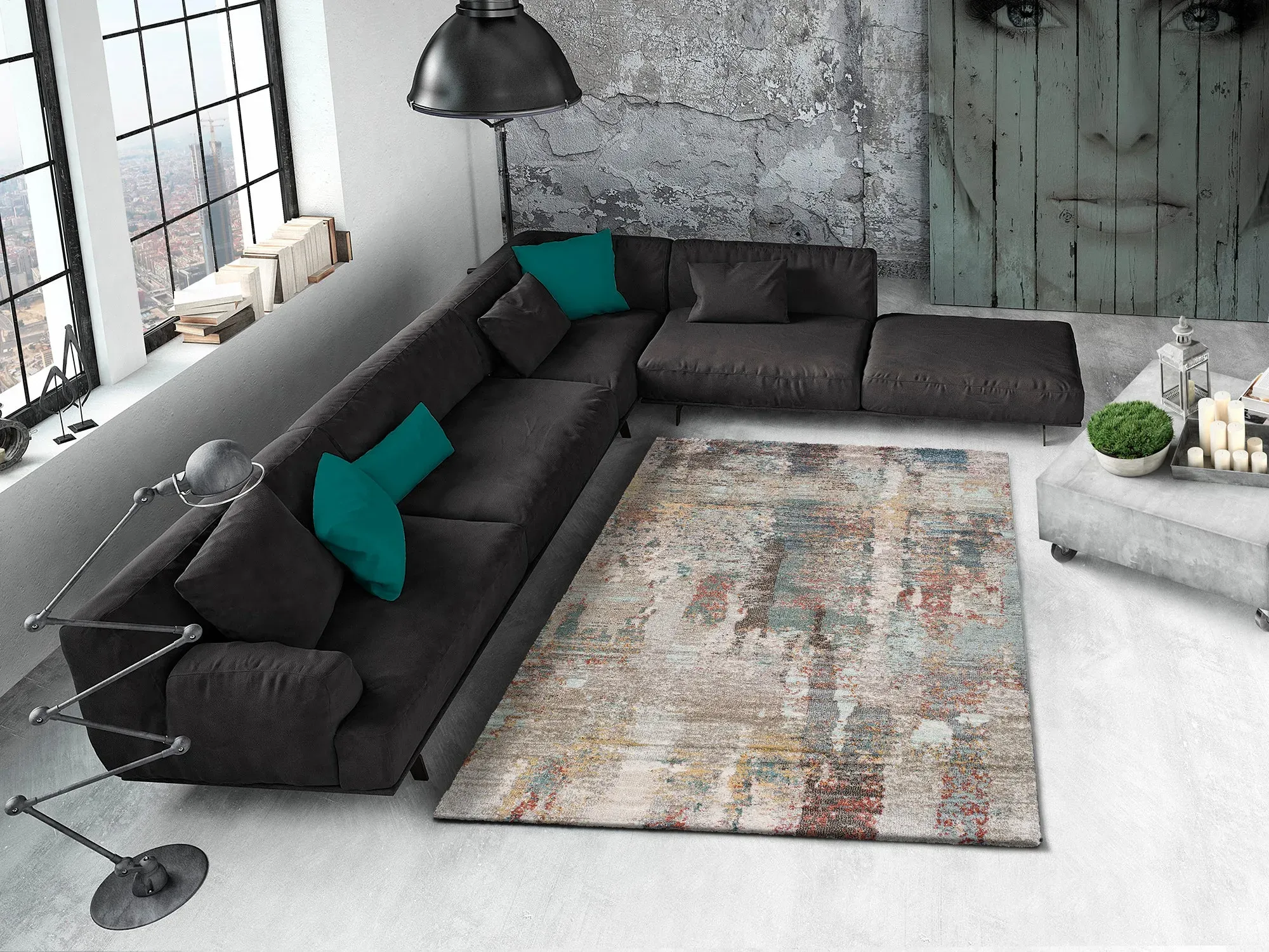 Illustration numéro 2 du produit Tapis abstrait gris/multicolore 80x150 cm