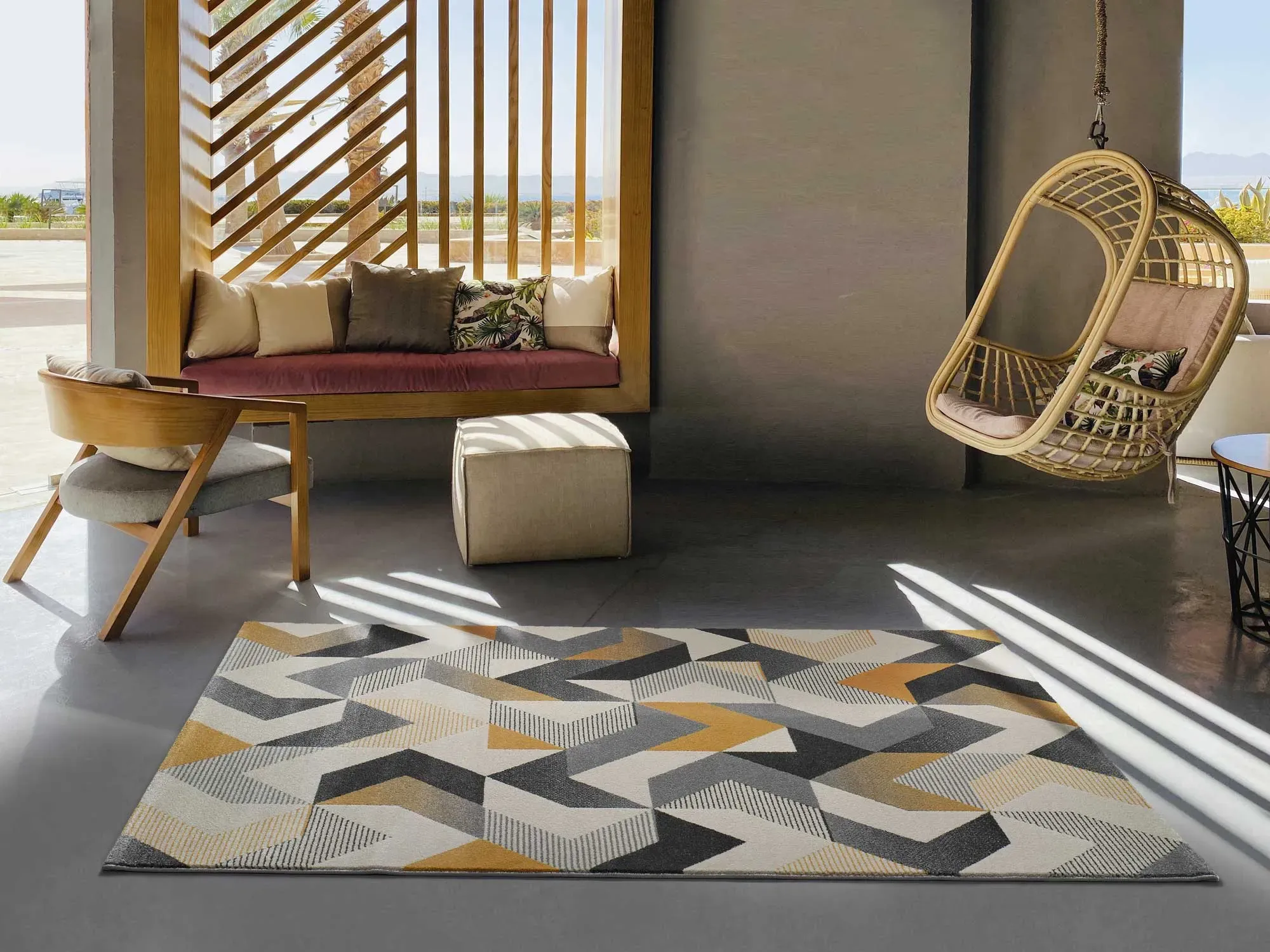 Illustration numéro 2 du produit Tapis géométrique gris/moutarde/beige 80x150 cm