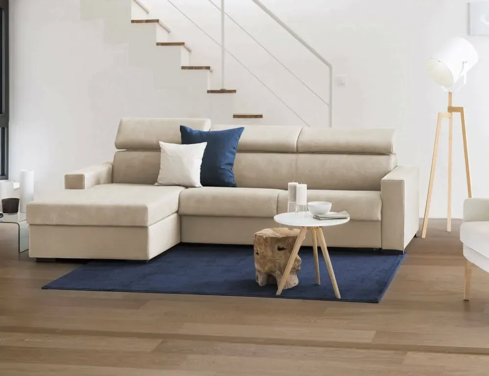 Illustration numéro 2 du produit Canapé d'angle convertible en tissu beige 260x95h85 cm