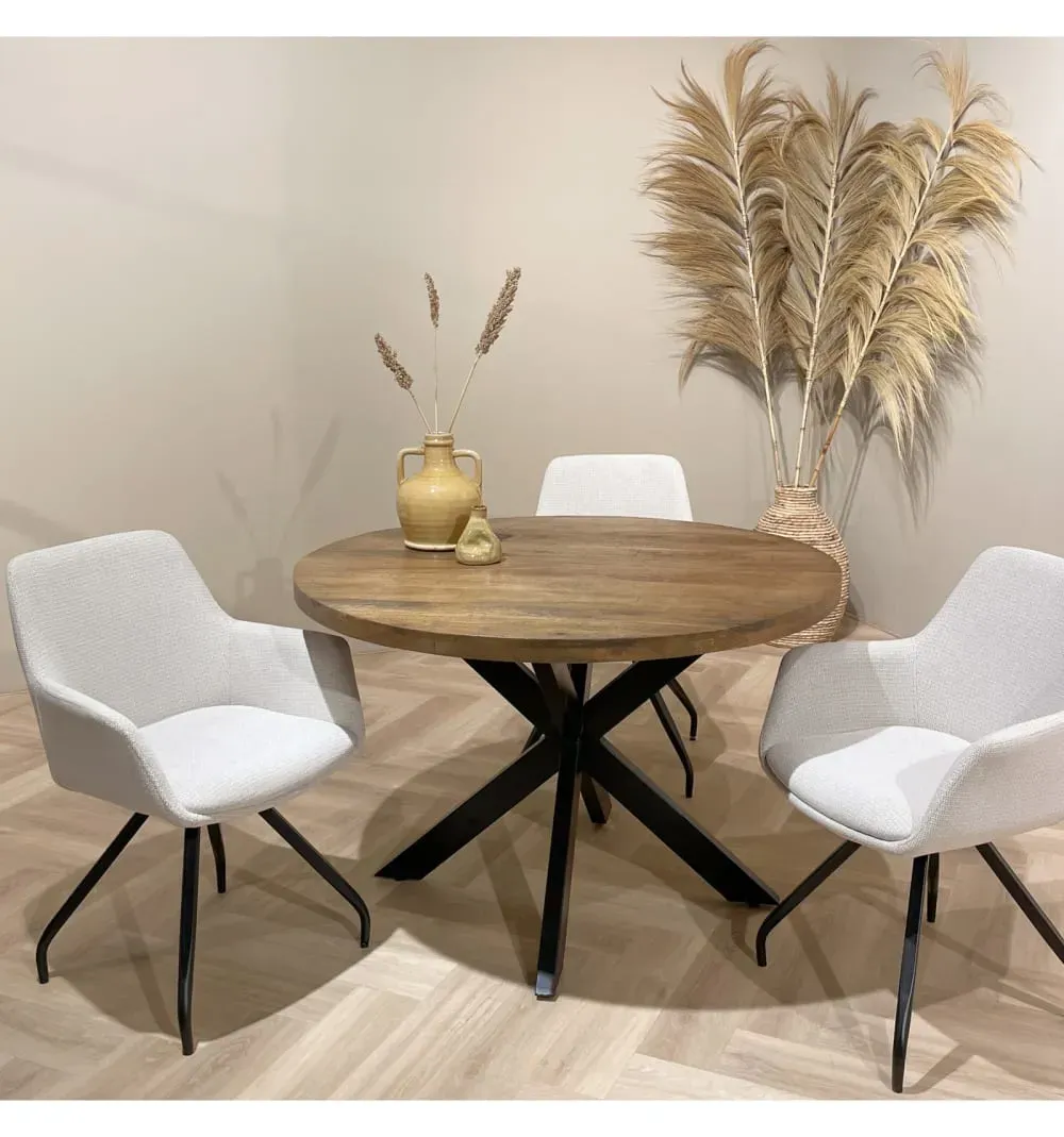 Illustration numéro 2 du produit Table à manger Ronde 4 personnes L120 cm Manguier et métal noir