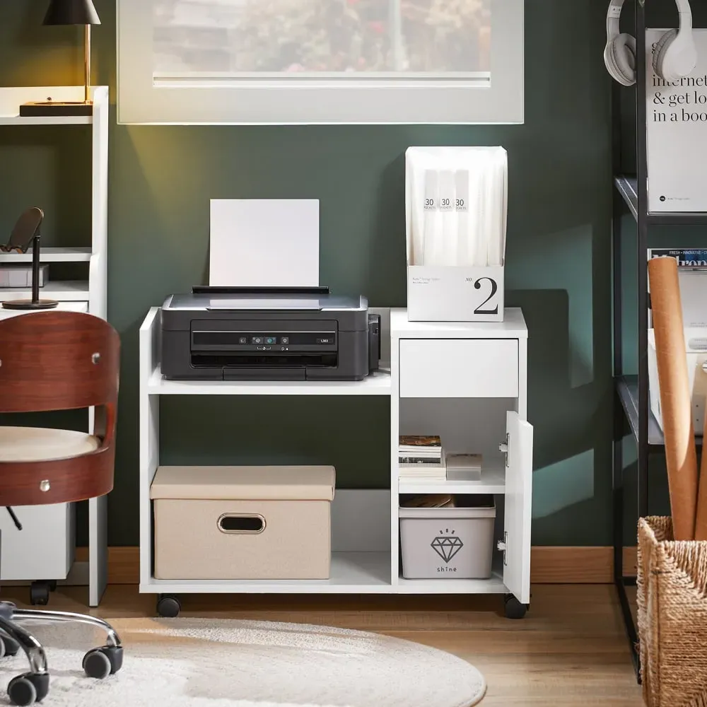 Illustration numéro 2 du produit Caisson de bureau à roulettes avec tiroir effet bois blanc