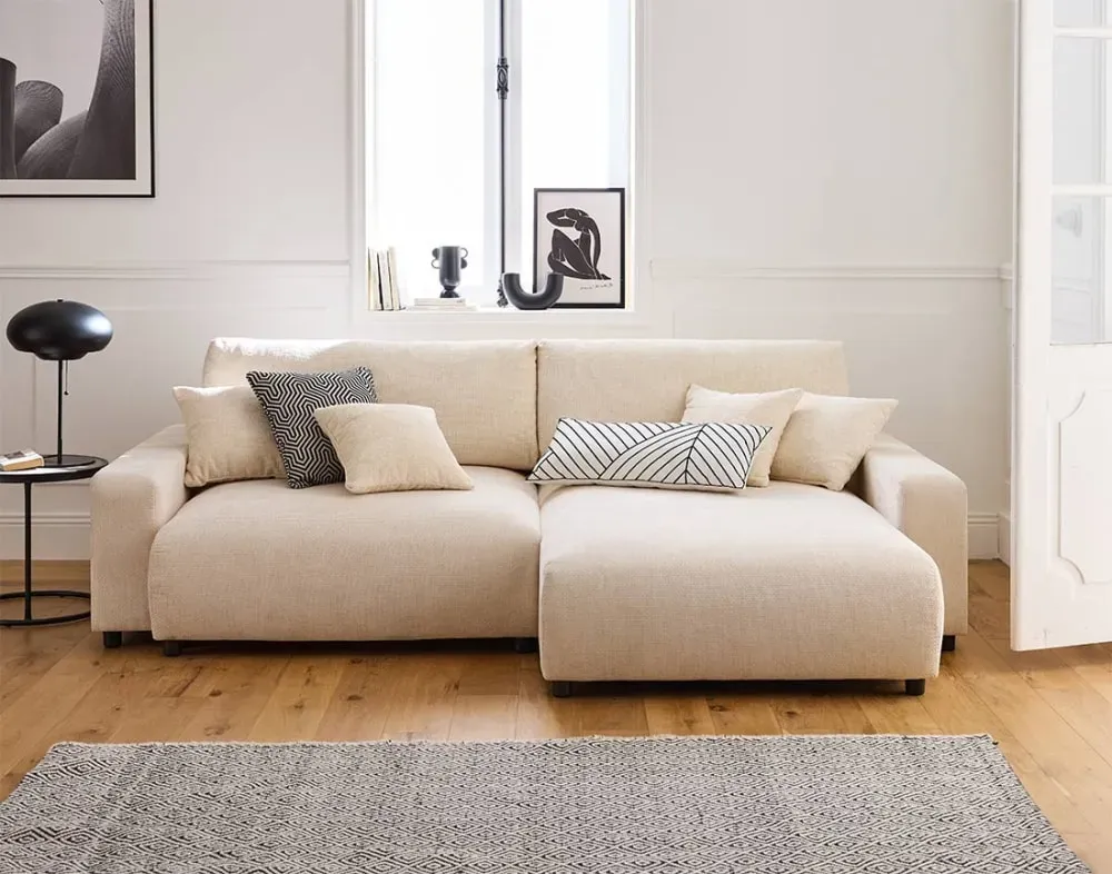 Illustration numéro 2 du produit Canapé d'angle réversible convertible 4 places en velours texturé